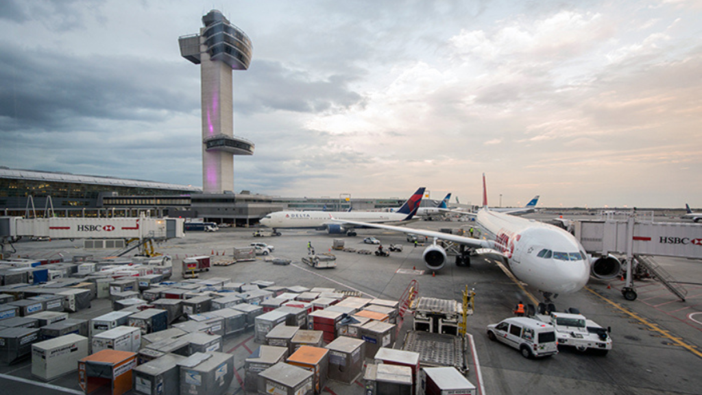A photo of the cargo handling area of JFK Airport.