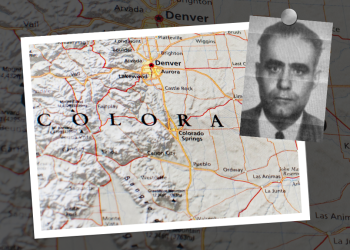 A map of Denver, Colorado with an inset picture of Vincenzo Colletti.