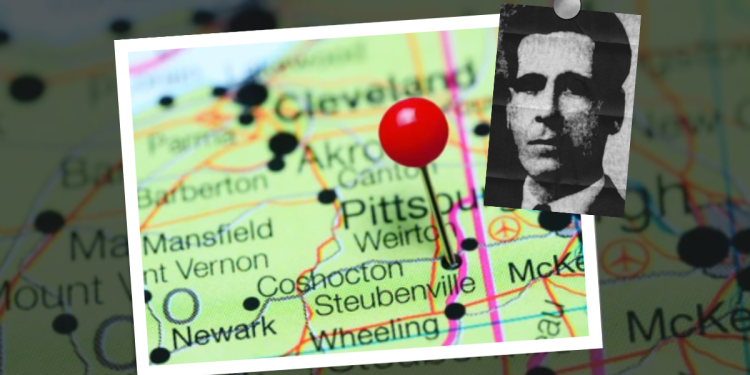 Steubenville, Ohio on a map with an inset picture of Jimmy Tripodi.