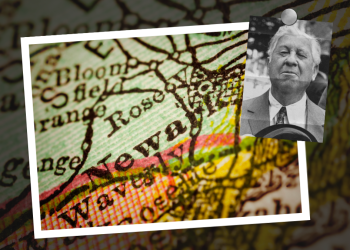 An inset picture of Gyp DeCarlo on a backdrop of a map of Newark, New Jersey.