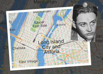 A map of Queens with an inset picture of Joe Lolordo.