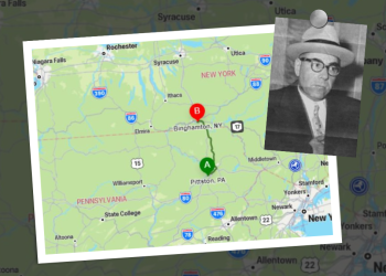 A map of Pittston and Binghamton with an inset picture of Joseph Barbara.