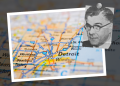 A map of Detroit with a photo of Mike the Enforcer Rubino.