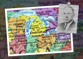 A map of Detroit with an inset of John Priziola.