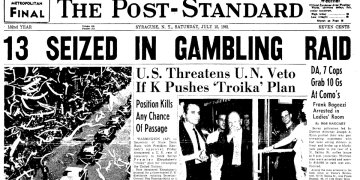 13 mobsters seized in a gambling raid in Upstate New York.