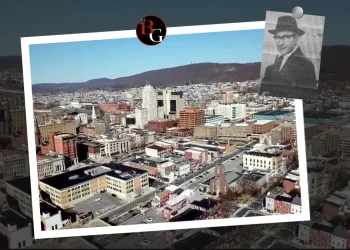 A featured image showing Reading, Pa overlaid with a Button Guys logo and a photo of Abe Minker.