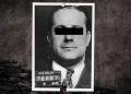 A mugshot of Larry Baccala's father Frank Abbandando Sr. set on a customized BG background with a black rectangle over his eyes and the words "Frank Sr." at the bottom.