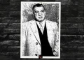 A photo of mobster Jigger Santo set on a signature Button Guys background.