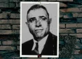 A photo of mobster Benny Lanza set on a signature Button Guys brick background.