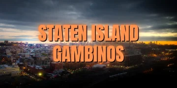 Homes & Lifestyles of the Underworld Gambino Family Staten Island Homes featured graphic featuring a photo of Staten Island New York with the text overlay: Staten Island Gambinos on Button Guys