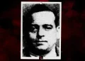 Featured Image for Frank Livorsi bio featuring a framed mugshot set on a dark black and red background.
