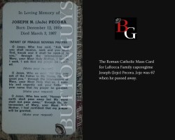 Mass card for Joseph (Jojo) Pecora.