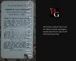 Mass card for Joseph (Jojo) Pecora.