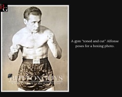 A gym “toned and cut” Alfonse poses for a boxing photo.